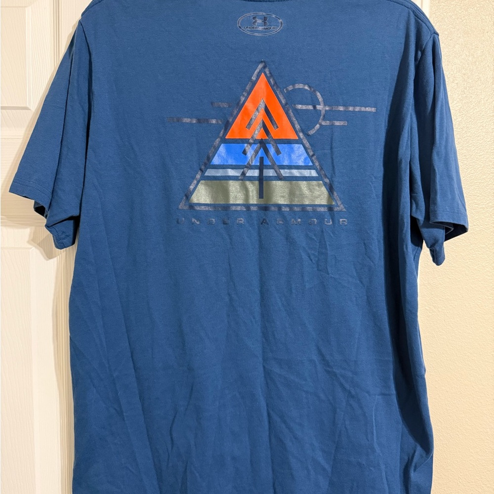 Under Armour Blue Tee with Orange and Olive Triangle Graphic